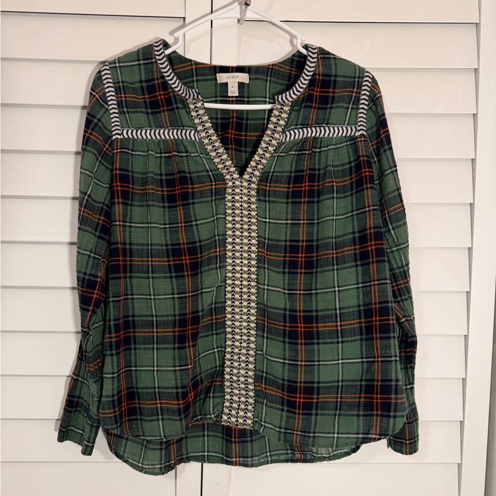 J. Crew Green and Navy Plaid Shirt